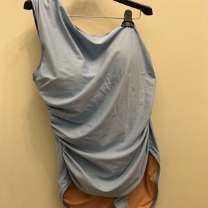 NWT J Crew Factory One Piece Swimsuit One Shoulder Womens Size 18 Light Blue